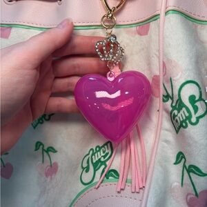 Pink Heart Tassel Keychain with Rhinestone Crown Charm